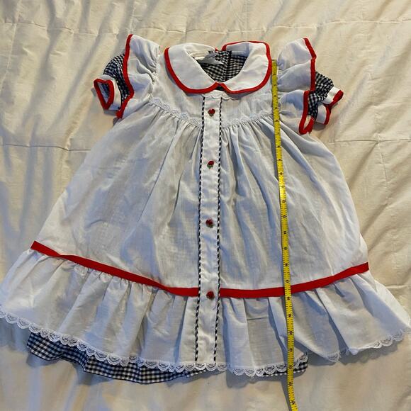 Vintage Winnie The Pooh Dress 2T Black White Gingham Pinafore USA Made Lace - Picture 3 of 16